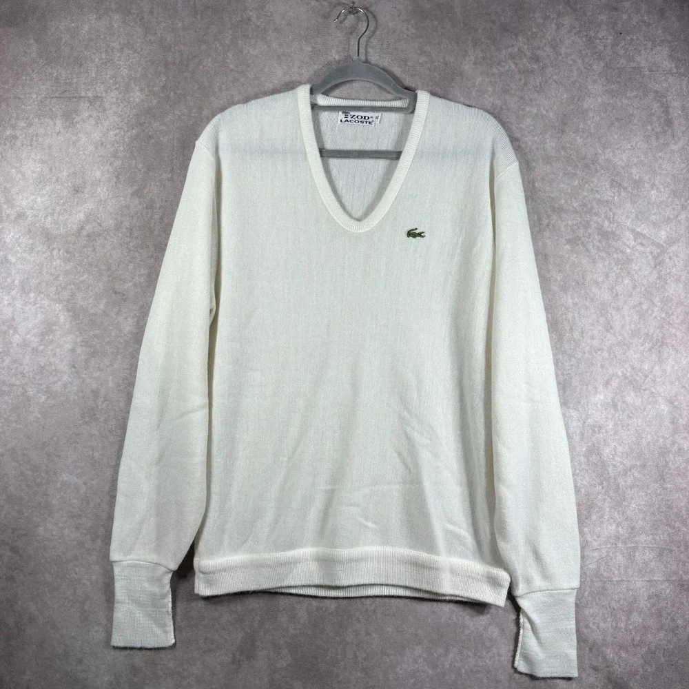 Vintage IZOD Lacoste Sweater XL White Knit Orlon Acrylic Knit Pullover Preppy